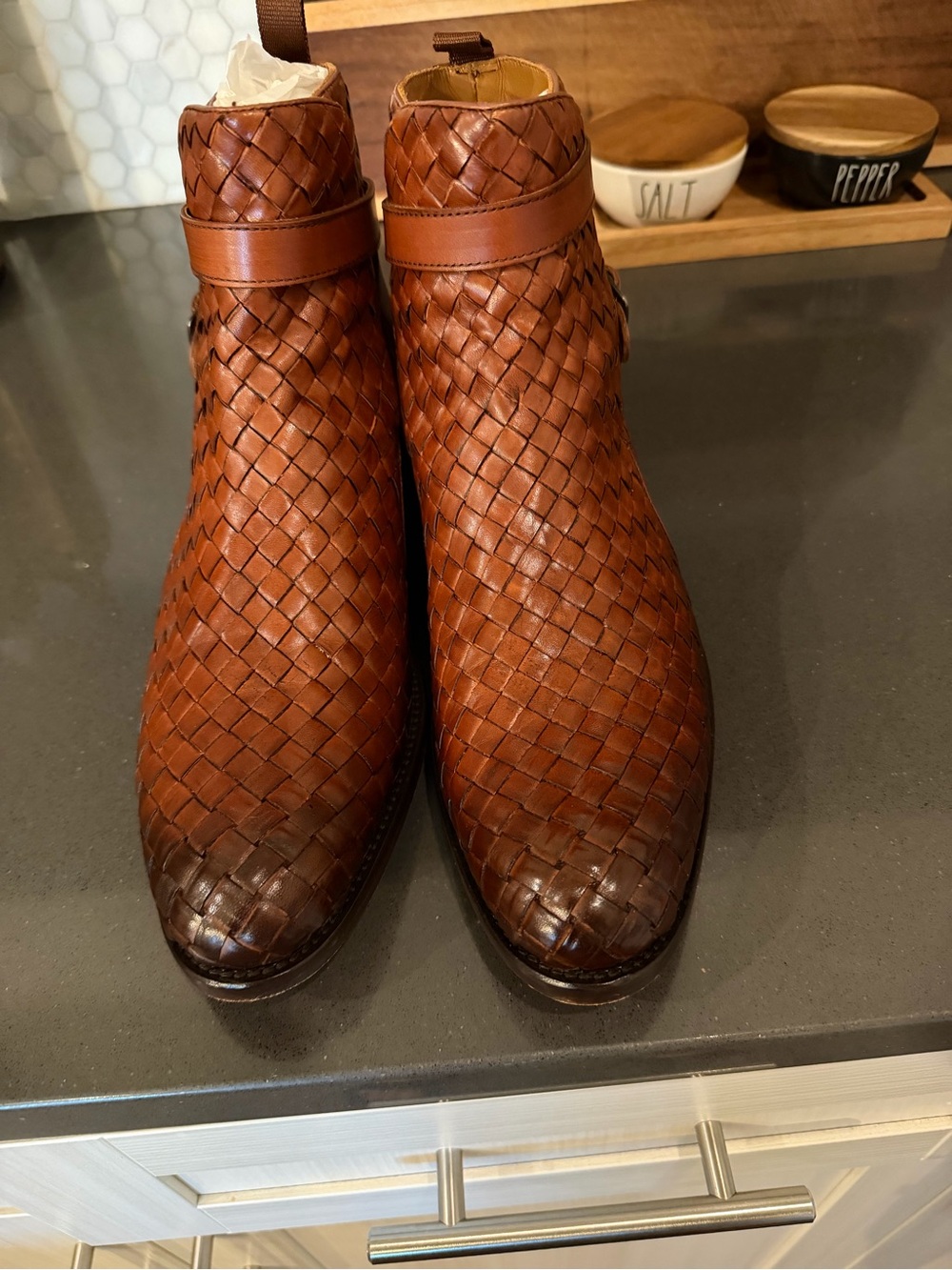 TAFT Men's Dylan Woven Chelsea Boots - Brown Size 8